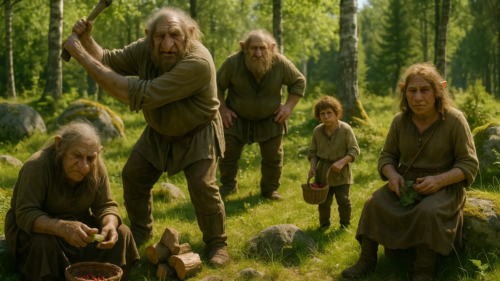 Trollfamilj i skogen